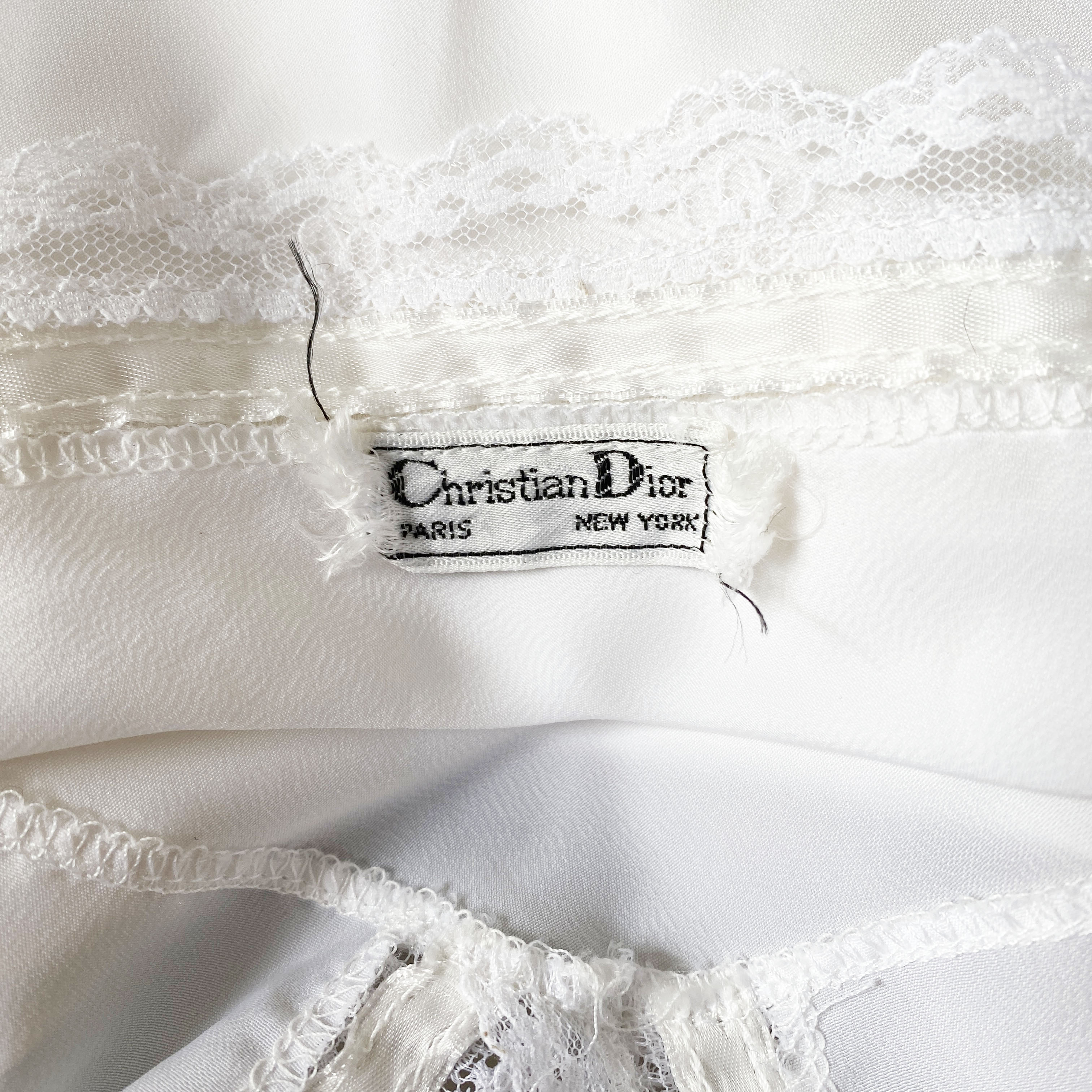 1980s Christian Dior White Embroidered and Lace Slip Dress Chemise 