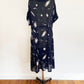 1940s Interstellar Navy Rayon Chiffon Galaxy Novelty Print A-line Day Dress Space Stars Celestial / Large