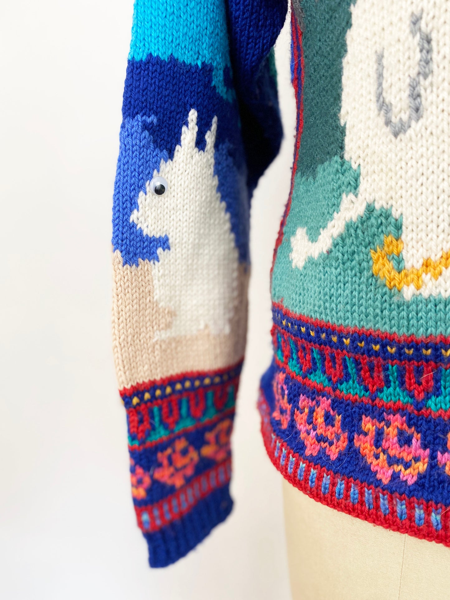 Vintage Moomins Novelty Sweater Hand Knit Rainbow Scandinavian Finland Cartoon Jumper Cute Mumintroll Googly Eyes / Unisex Medium