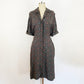 1940s Eve Carver Gray Atomic Half Moon Print Rayon Jersey Zip Front A-line Midi Dress / Extra Large