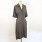 1940s Eve Carver Gray Atomic Half Moon Print Rayon Jersey Zip Front A-line Midi Dress / Extra Large