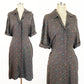 1940s Eve Carver Gray Atomic Half Moon Print Rayon Jersey Zip Front A-line Midi Dress / Extra Large