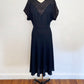 1940s Burn Out Illusion Neckline Black Rayon A-line Dress Goth Vamp Sexy Retro Gown 40s Plus Size / 1X 16/18