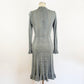 1970s Crotchet Knit Blue Gray Long Sleeve Midi Dress Goddess Boho Romantic Lace Disco Hippie Woven Hourglass Sexy / Miss JoAnn / Medium