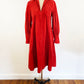 1970s Laura Ashley Burnt Red Corduroy Pleat Front Long Sleeve A-line Smock Dress / Small