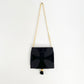 1990s Black Satin and Velvet Medieval Cross Gold Chain Crossbody Evening Purse / Nancy Bacich