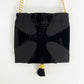 1990s Black Satin and Velvet Medieval Cross Gold Chain Crossbody Evening Purse / Nancy Bacich