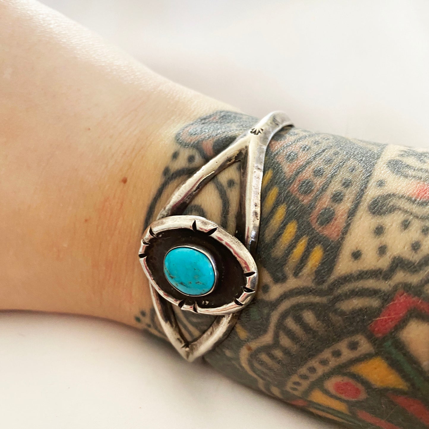 Vintage Navajo Tufa Cast Sterling Silver and Turquoise Cuff Native American Eye Bracelet Southwestern Boho Jewelry