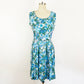 1950s Branigans Blue and Green Daisy Floral Cotton A-line Sundress Retro Day Dress / Medium