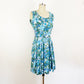 1950s Branigans Blue and Green Daisy Floral Cotton A-line Sundress Retro Day Dress / Medium