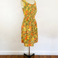 1950s Claire Evans Yellow and Orange Floral Cotton A-line Sundress Retro Day Dress / Large