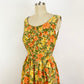 1950s Claire Evans Yellow and Orange Floral Cotton A-line Sundress Retro Day Dress / Large