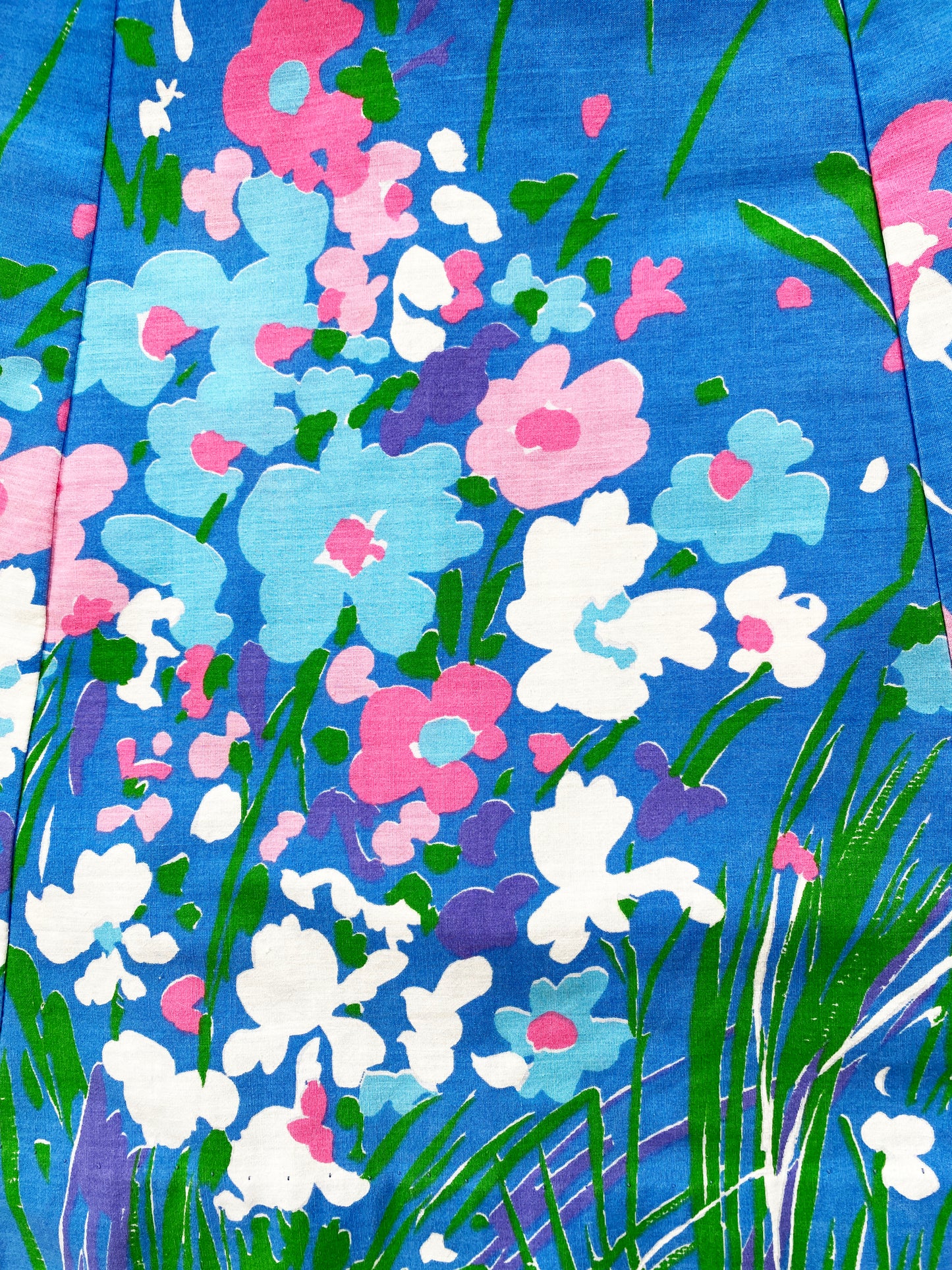 1980s Blue and Pink Floral Boarder Print A-line Sundress Vintage / Size M/L