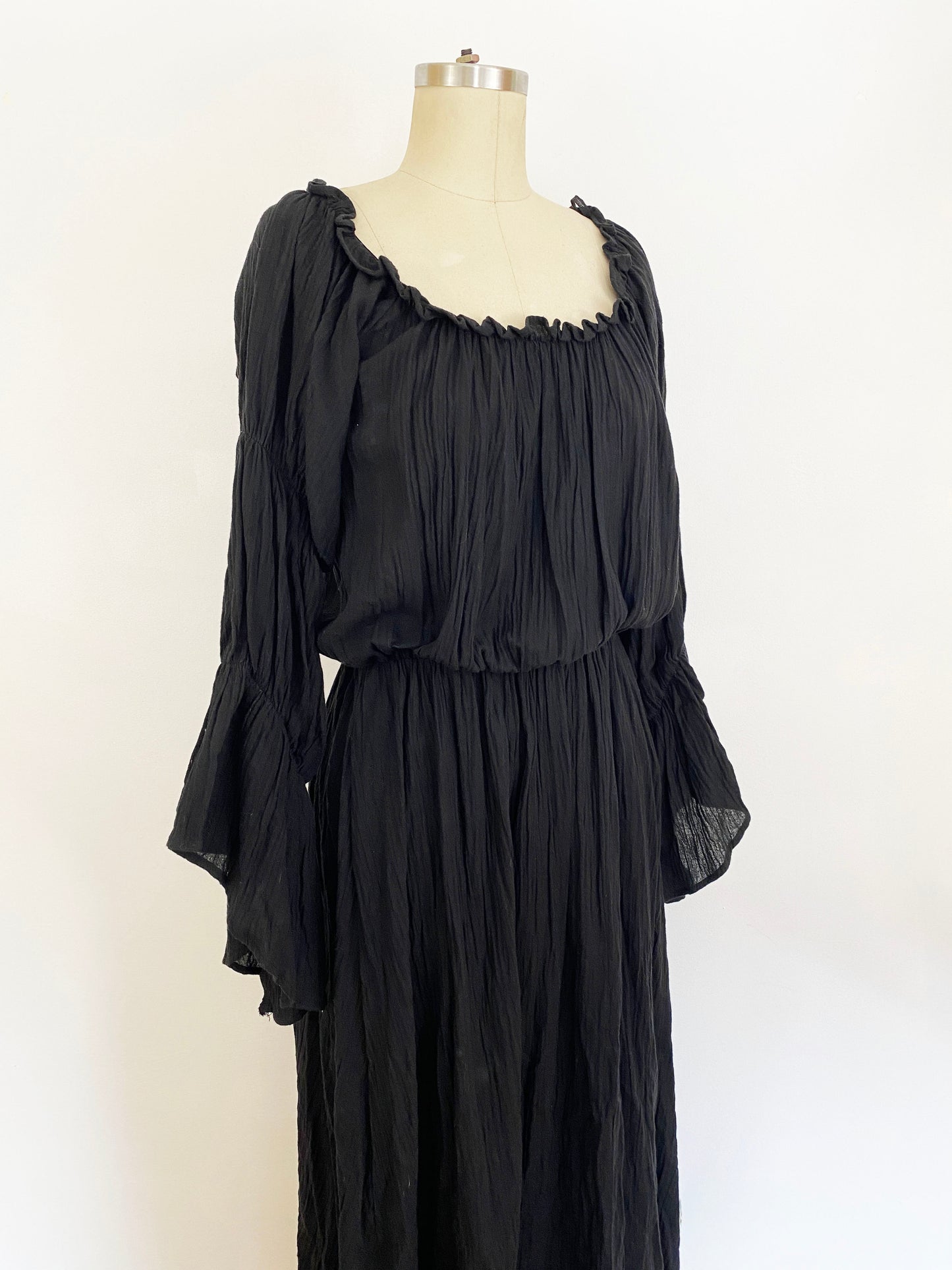 1980s Black Gauzy Mystic Maxi Dress Poet Sleeves Boho Goth Dress Romantic / Charades / Extra Large