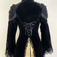 Vintage Victorian Black Velvet and Lace Corset Fitted Jacket High Collar Dark Romantic Tailcoat Baroque Blazer / Small
