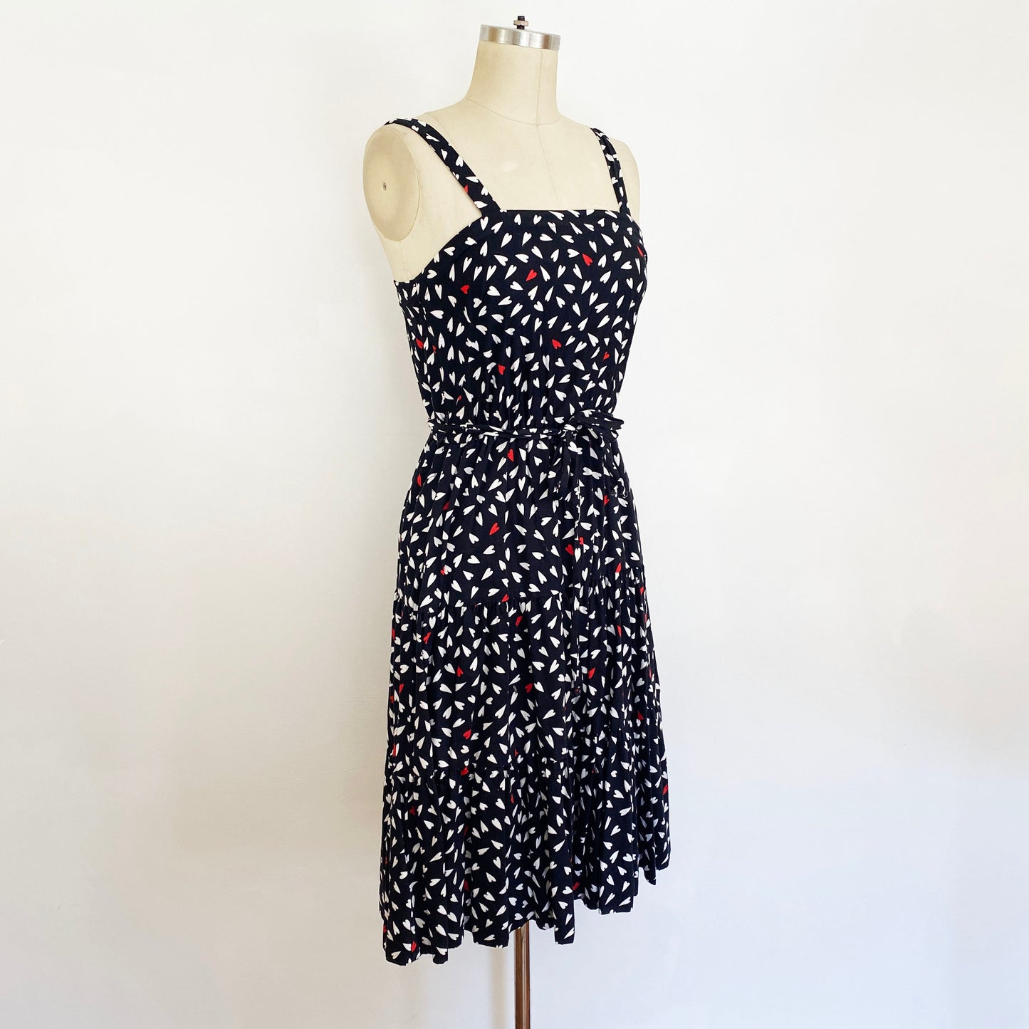 1970s Black and White Red Heart Fit and Flare Cotton Sundress Cute Playful Dress Vintage Love Dress / Murray Meisner / Small