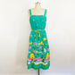 1980s Turquoise and Rainbow Floral Boarder Print A-line Sundress Vintage / Size M/L