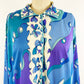 1960-1970s Emilio Pucci Nylon Mini Shirt Dress / Form Fit Rogers / Blue White Green Mod Nightgown Sleepwear Kaleidoscopic / Medium Large