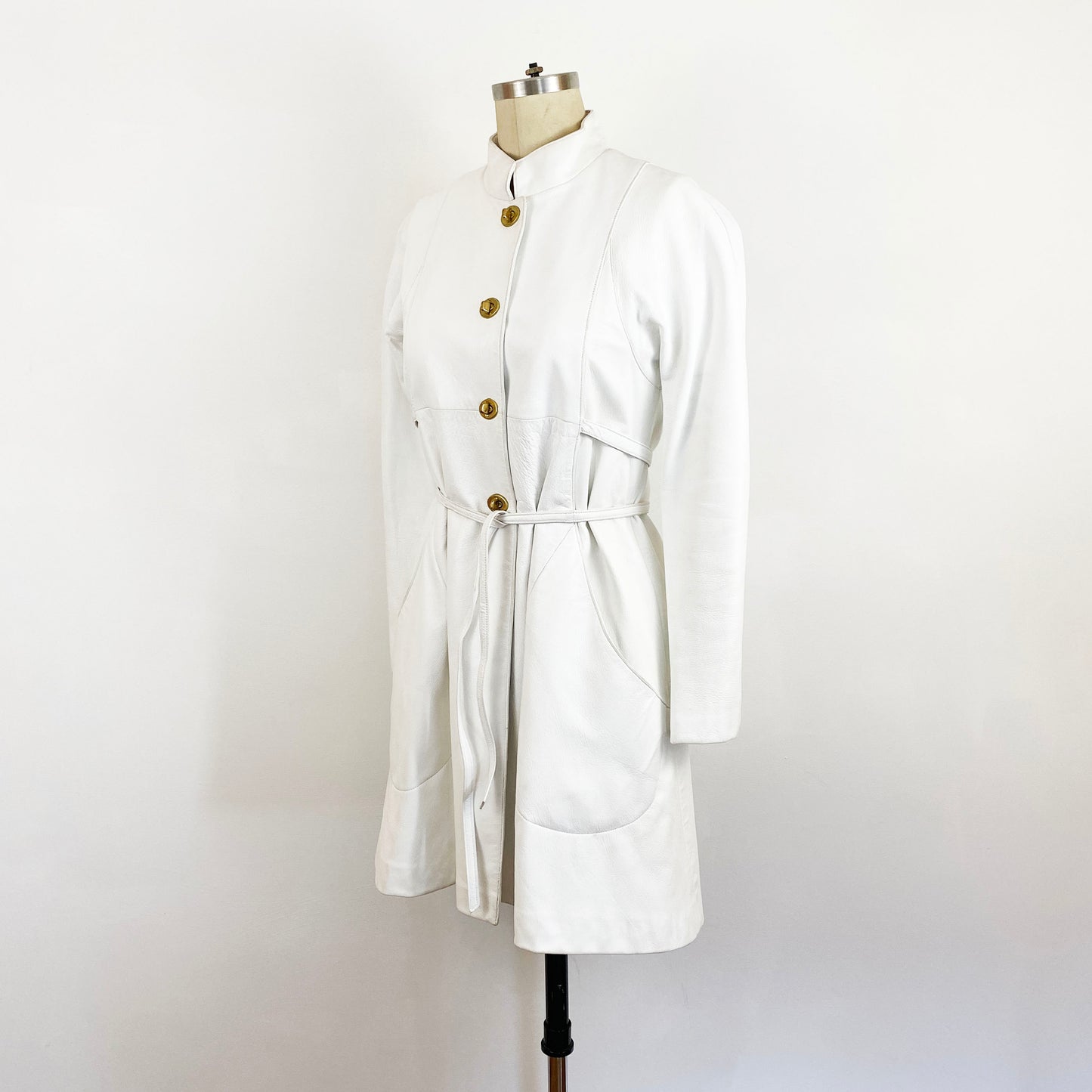 1960s Bonnie Cashin Sills Leather Toggle Princess Coat Mod Romantic Nehru Collar Minimalist / Size Small