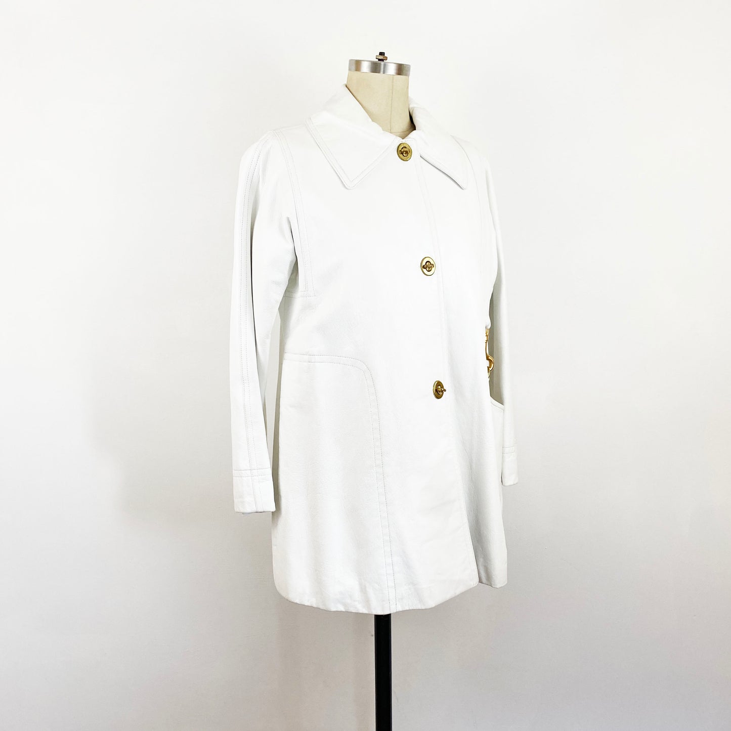 1960-1970s Bonnie Cashin Purse Pocket Jacket White Leather Jacket Mod Leather Coat Minimalist RARE / Size Medium