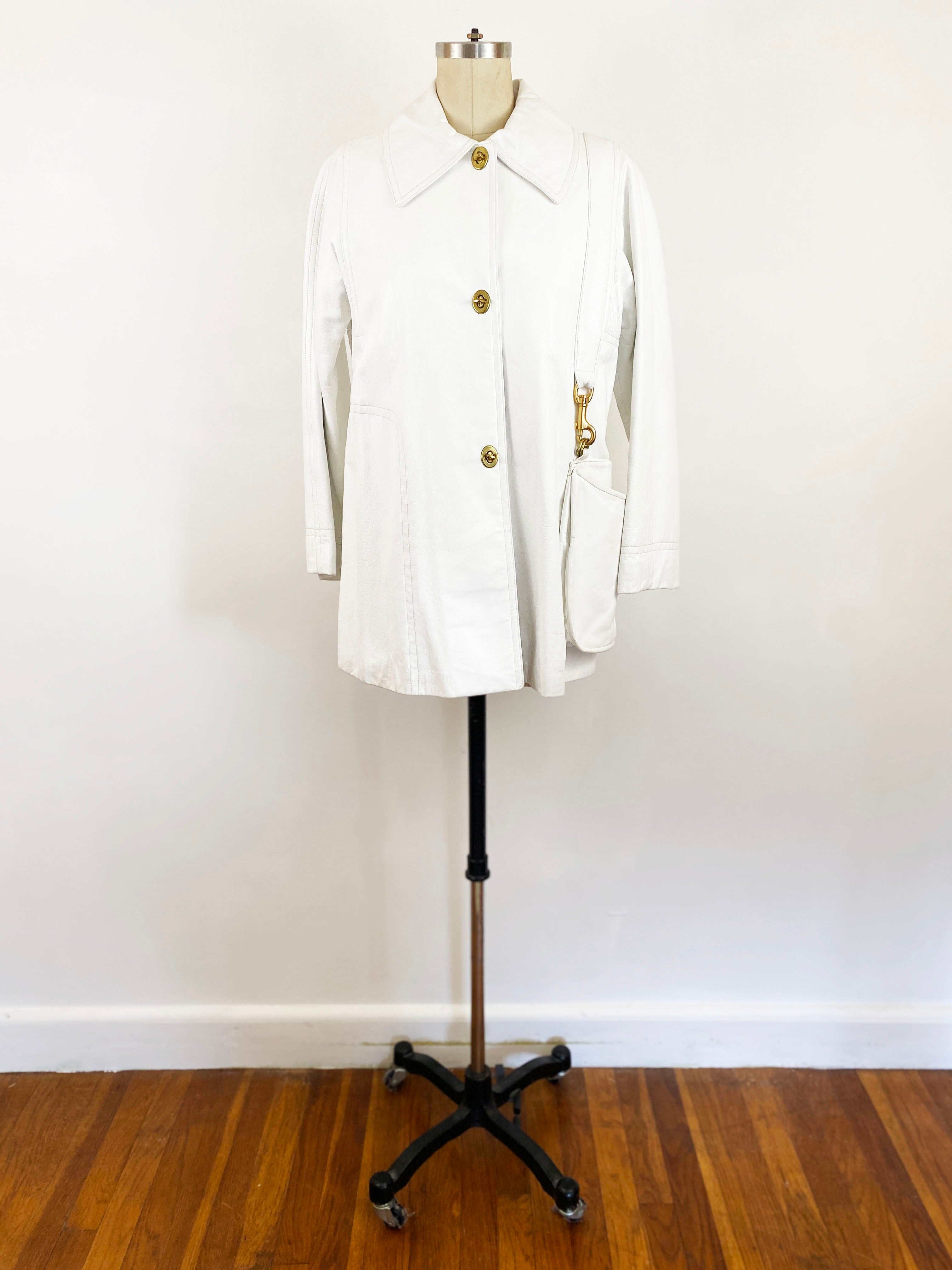 1960-1970s Bonnie Cashin Purse Pocket Jacket White Leather Jacket