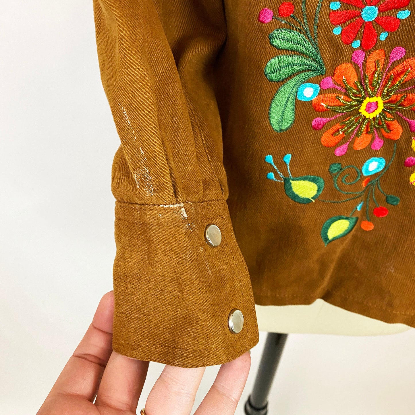 1970's Flower Power Embroidered Brown Cotton Jacket and High Waisted B –  Birds and Skylines Vintage