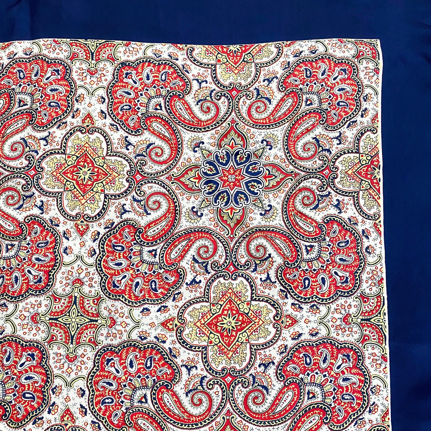 1950-1960s Paisley Liberty of London Silk Large Square Scarf Vintage Navy Red Yellow White Retro 50s 60s England Gift for Her