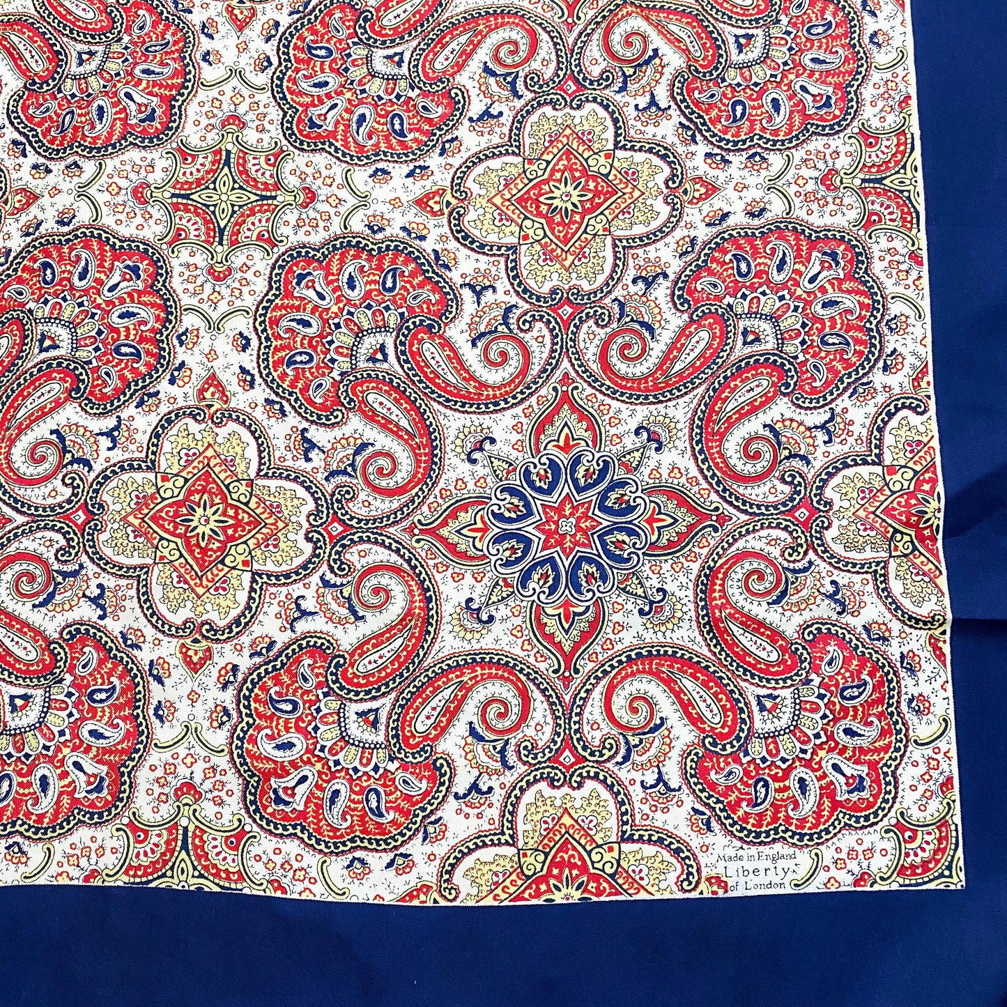 1950-1960s Paisley Liberty of London Silk Large Square Scarf Vintage Navy Red Yellow White Retro 50s 60s England Gift for Her