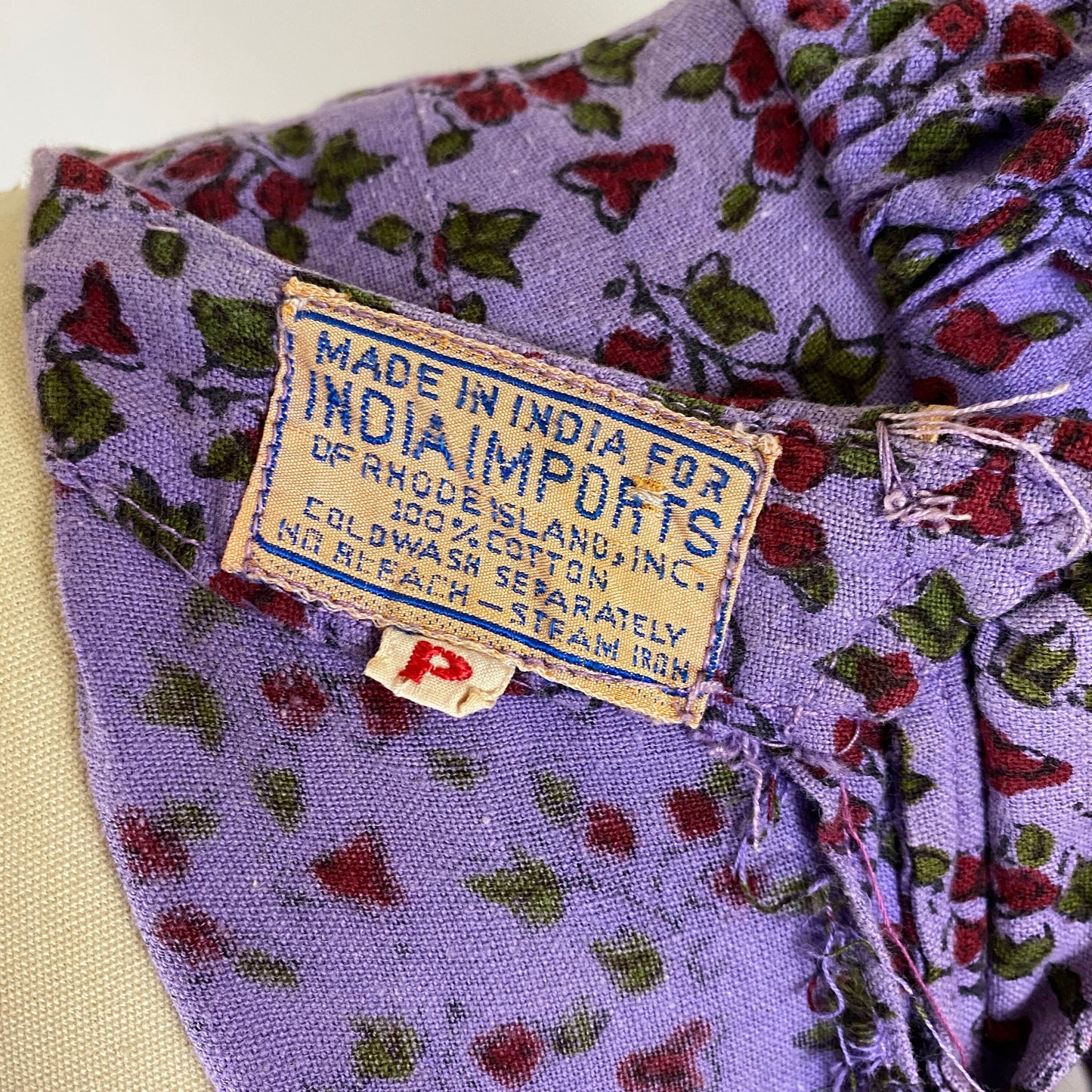 1970s India Imports Cotton Purple Floral Dress Block Print India Dress Juliet Sleeve Bell Sleeve Hippie Prairie Peasant Dress / Size Small