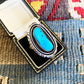 Vintage Navajo Turquoise Shadow Box Sterling Silver Ring Native American Bean 925 Artist Statement Jewelry Boho Hippie / Size 7.5