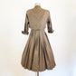 1950's Atomic Floral Cotton Fit Flare Dress Bolero Jacket Retro Full Skirt Sundress 50's Swing Dress Taupe Pink / Youth Guild / XS 24" Waist
