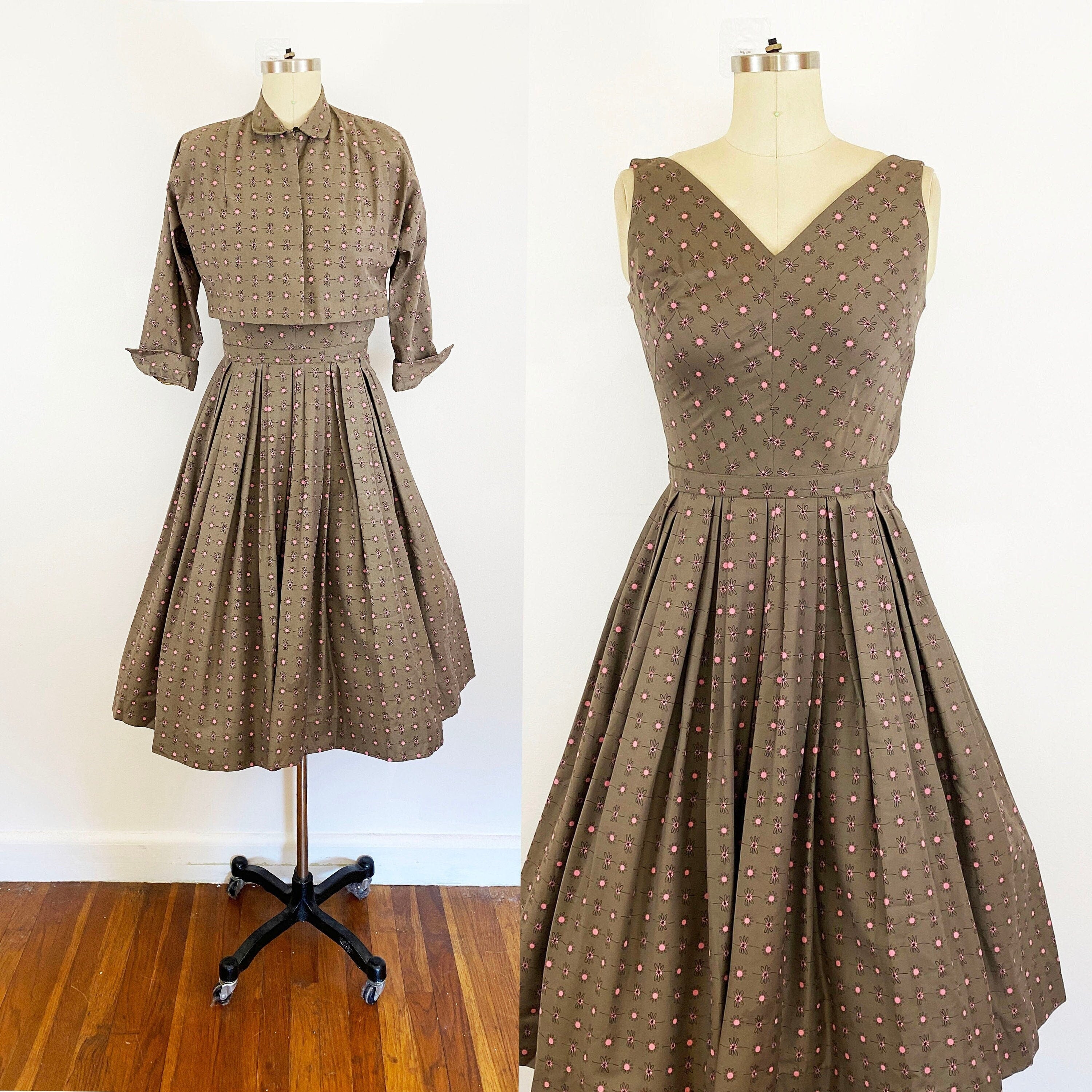 Vintage 1950s Wool and Taffeta Evening Dress with full skirt, fits 35 inch  bust R&K Original - Dandelion Vintage