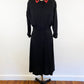 1940's Paul Sachs Black Rayon Shirtwaist Gown with Sequin Peter Pan Collar A-line Dress Goth Vamp 40’s Sexy Retro Vintage / Size Medium 8/10