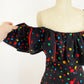 1980s Bill Blass Midi Dress Red Black Polka Dot Striped Cotton Ruffle Collar Sundress 80s Playful Fit Flare Cha Cha Party Vintage / Size Small 6