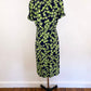 1940's Lime Green Floral and Blue Navy Rayon Crepe Dress 40s Retro Day Dress Rockabilly Nautical Summer / Marvian / Size Medium 8/10