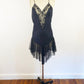 1980-1990s Black Vamp Nylon Nightgown Teddy / Black Lace Slip Sexy Lingerie Romantic Goth Naught Nighty / Size Large