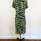 1940's Lime Green Floral and Blue Navy Rayon Crepe Dress 40s Retro Day Dress Rockabilly Nautical Summer / Marvian / Size Medium 8/10