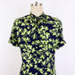 1940's Lime Green Floral and Blue Navy Rayon Crepe Dress 40s Retro Day Dress Rockabilly Nautical Summer / Marvian / Size Medium 8/10