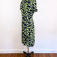 1940's Lime Green Floral and Blue Navy Rayon Crepe Dress 40s Retro Day Dress Rockabilly Nautical Summer / Marvian / Size Medium 8/10