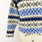 1960s Scandinavian Nordic Wool Knit Sweater Boat Neck Mid Century Snowflake Retro Ski Jumper Vintage White Blue Black / Size Small/Medium