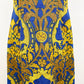 1960s Blue and Gold Art Nouveau Scroll Damask Symmetrical Cotton Maxi Dress A-line Romantic Fantasy Boho / Junior Sophisticates / Size Small