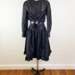1970-1980's Black Silk Taffeta Prairie Blouse and Skirt Set Dress Goth Vamp Boho Witchy Designer / Charles Jourdan / Muriel Grateau / Size Small 4/6