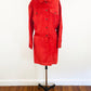 1980s Gucci Bright Red Suede Leather Trucker Jacket and Pencil Skirt Set Italian Designer Rocker Streetwear Minimalist / Size Medium 8/10