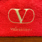 1990s Valentino Garavani Red Terrycloth Tote Gold Embroidered Purse Towel Bag Designer Purse Unique Resort Beach Textured
