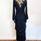 1970s Giorgio di Sant' Angelo Jersey Black Lace Prairie Dress and Skirt Disco Cocktail Goth Bell Sleeves Edwardian Romantic / Size Small