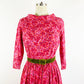 1950-1960s Fuchsia Pink Abstract Floral Paisley Cotton A-line Fit and Flare Day Dress / Medium