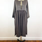 1970s Joan Vass NY Prairie Smock Dress Gray Paisley Wool Twill Boho Minimalist Dress Kaftan Elegant Vintage / Size Small