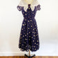 1940s Indigo Sheer Nylon and Tan Felted Polka Dot Dress Fit and Flare Dress A-line Elegant Cocktail Party Pin Up Rockabilly / Small 4/6