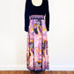 1970s Psychedelic Black Velvet Purple Abstract Maxi Dress Mod Empire Waist Cocktail Party Dress Goth Boho / Size Small 4