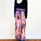 1970s Psychedelic Black Velvet Purple Abstract Maxi Dress Mod Empire Waist Cocktail Party Dress Goth Boho / Size Small 4